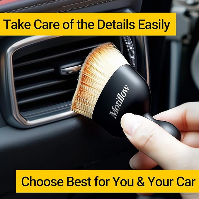 2 PCS Car Interior Detailing Brush, Car Detailing Supplies Soft Bristle Detailing Brush, Car Interior Cleaning Tool, Auto Detailing Brush Car Dashboard Cleaning Duster Brush (Black&Yellow)