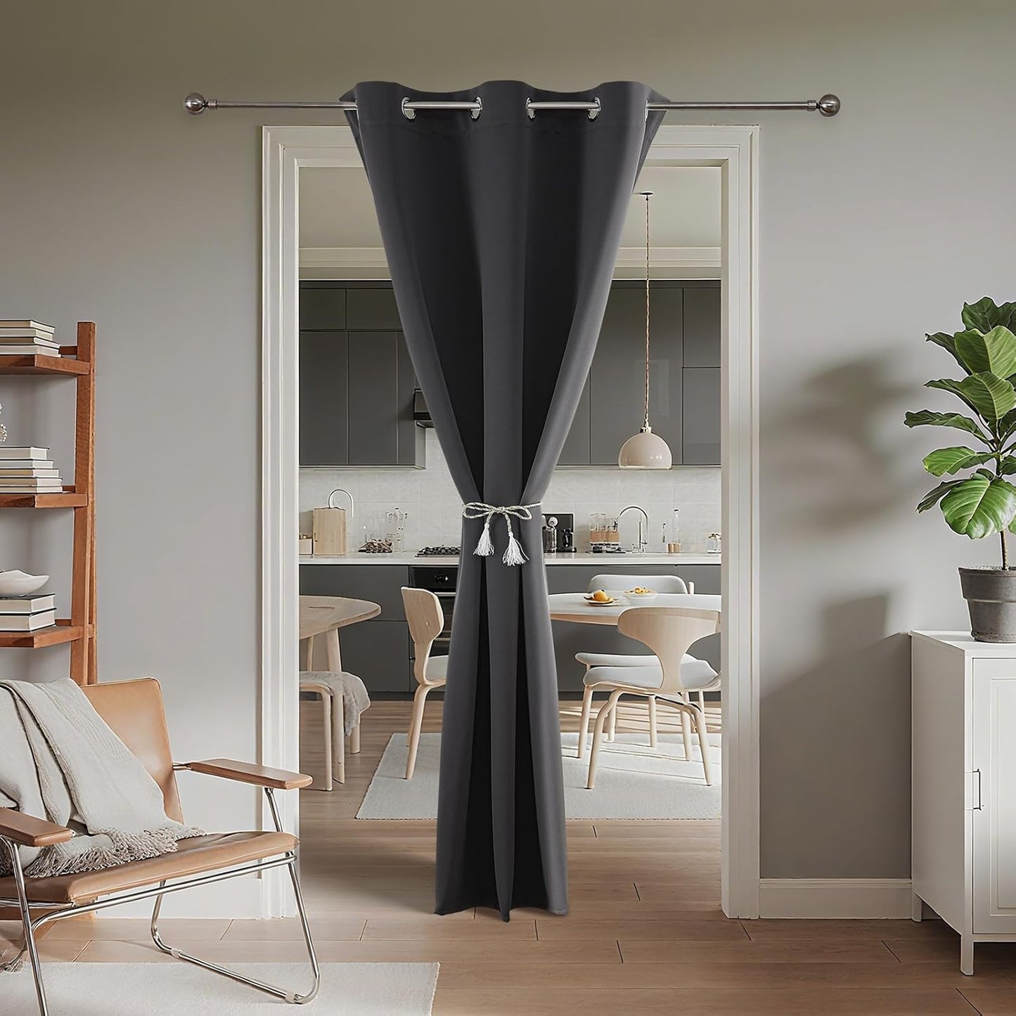 Joydeco Blackout Door Curtain for Doorway Privacy 90 Inches Long, Grommet Closet Curtain for Open Closet, Room Divider for Bedroom Living Room (Grey, 52Wx90L, 1 Panel)