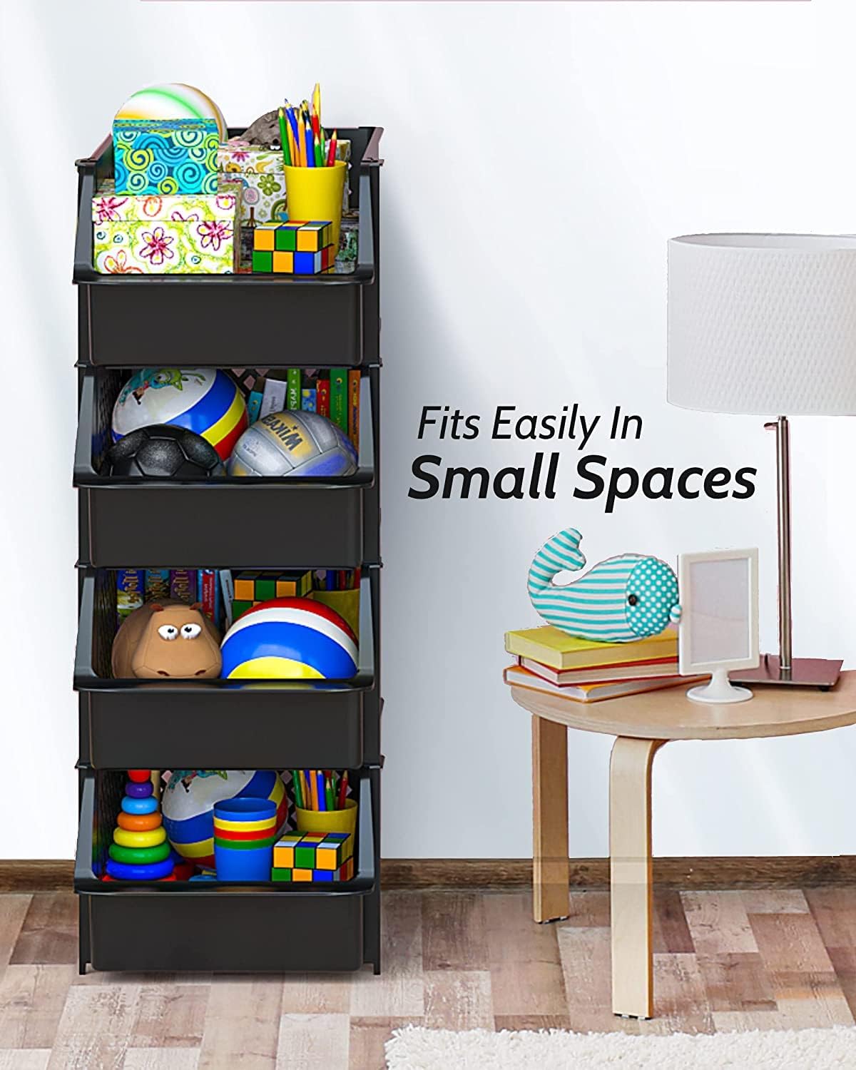TidyFriend Plastic Stackable Storage Bins for Pantry - 8 Pack Stackable Bins For Organizing Food, Kitchen, and Bathroom Essentials (Black)