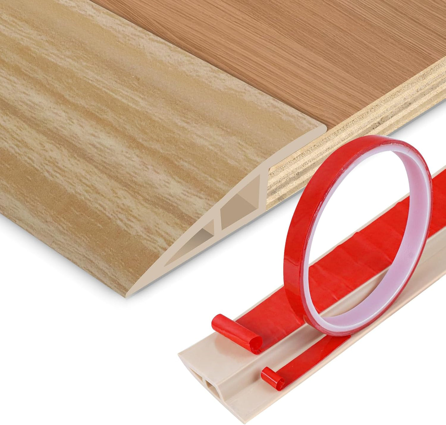 Floor Transition Strip Vinyl Door Threshold Ramp Self Adhesive Carpet Edging Strip Doorway Edge Trim, Overlap Edge Reducer for Laminate Carpet, Floor, Tile (Light Yellow Grain, 2/5" to 3/5", 6.6Ft)