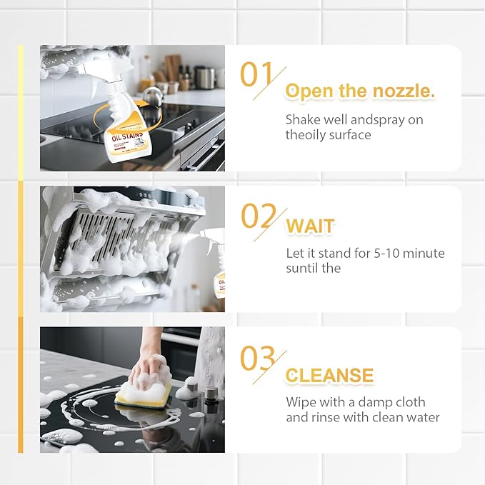 Heavy-Duty Kitchen Degreaser Foam Cleaner, Powerful Kitchen Degreaser Spray & Dual Side Scrub Sponge Set Grease Remover for Stove Range Hood (1, Standard)