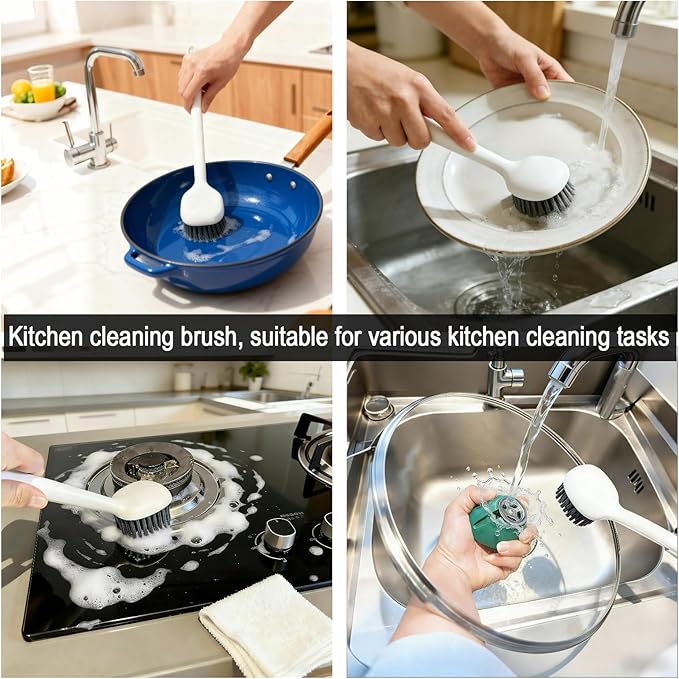 2-Piece Set Handheld Dish Brush with Brass Scrubber and Steel Scraper for Stubborn Grease - Dual-Head Cleaner for Pots, Pans, Stovetop, Sink