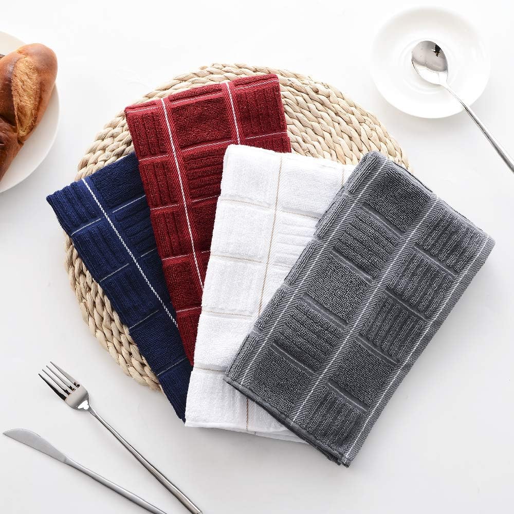 Anyi Kitchen Dish Towels Heavy Duty Absorbent Dish Cloths with Hanging Loop 100% Cotton Tea Bar Towels (16x26, Set of 3, Red)
