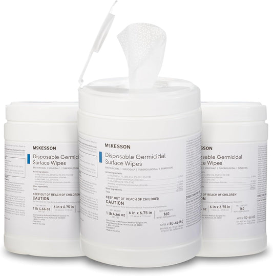McKesson Germicidal Wipes [480 Count] Disinfecting Wipes, Alcohol Cleaning Disinfectant Wipes, Hospital Grade Multi-Surface Wipes, 160 Wipes, 3 Pack