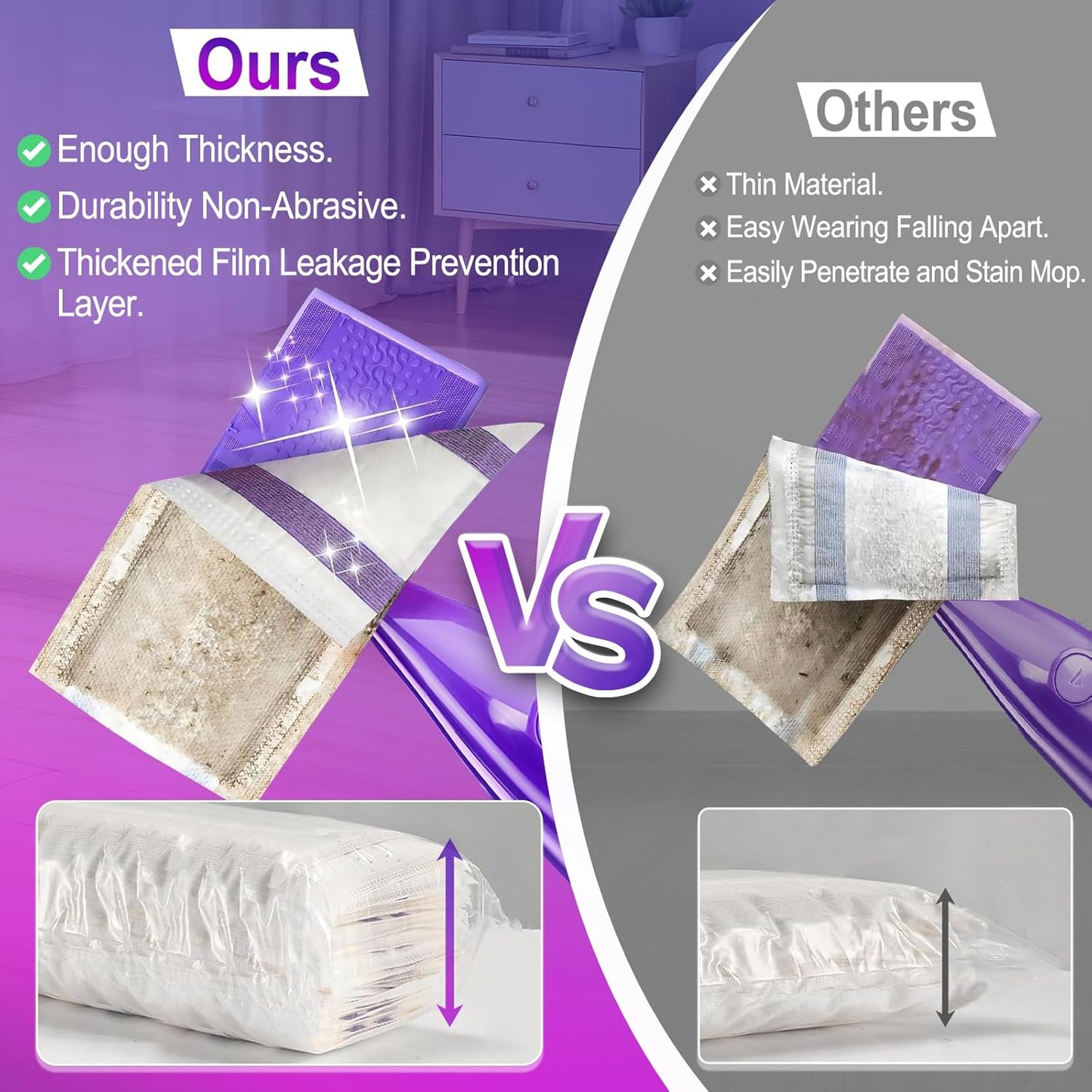 60Pack Mopping Pad Refill for Wetjet Mop Compatible with Wet Pads Refill Replacement for Wet Jet Pads Disposable Multi Surface Floor Mop Pads, Thickness & Absorbent