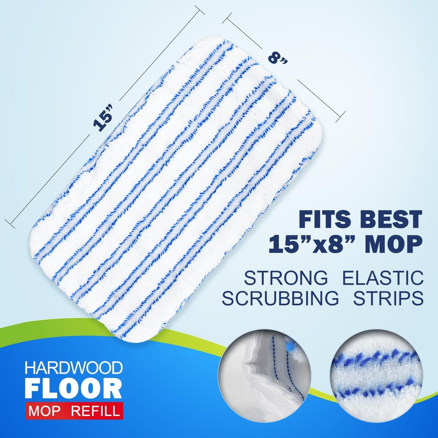 Matthew Microfiber Mop Refills Compatible with Hardwood Floor 'N More, Mop Head Replacement Reusable for Large Surface Compatible with ShMop and All 15 * 8” Flat Mops – 6Pcs Microfiber Mop Pads