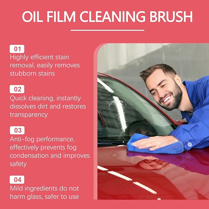 2Pc Automotive Oil Film Cleaning Brush, Windshield Cleaner for Car Windows & Glass, Glass Oil Film Remover for Car, Clear Vision Glass Cleaner, Anti-Rain & Anti-Fog Coating, Improves Clarity