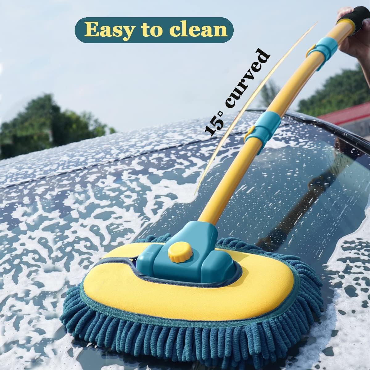 Car Wash Brush with Long Handle,Car Wash Mop Mitt with 1 Replacement Head , Extension Pole Car Brush Cleaning Kit for Cars Trucks
