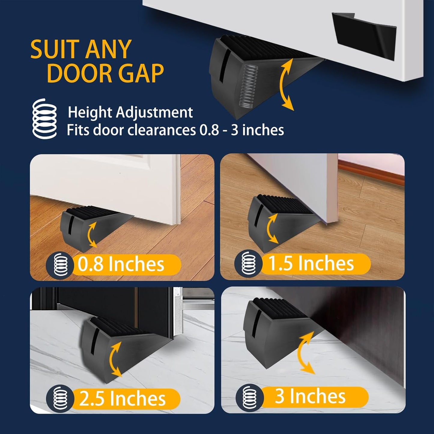 Heavy Duty Door Stopper Adjustable Spring Large Stoppers Wedge, Tall up to 3 Inches Doorstop Stainless steels Made Suits Any Heavy Doors