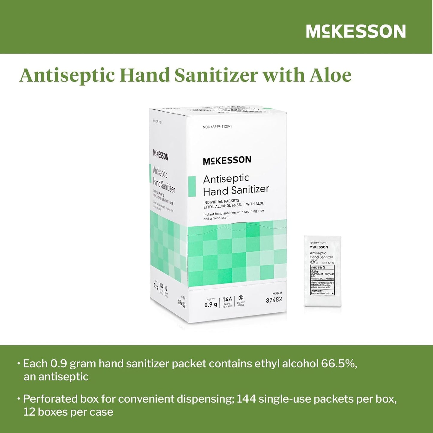 McKesson Hand Sanitizer Gel with Aloe [144 Count] Travel Size, Single Packets, Individually Wrapped Sanitizers, Ethyl Alcohol