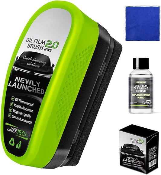 Automotive Oil Film Cleaning Brush, Clear Vision Glass Cleaner, Oil Film Cleaning Brush for Car Windows, Windshield Cleaner Tool, Universal Glass Wipe Board (Green,1PCS)