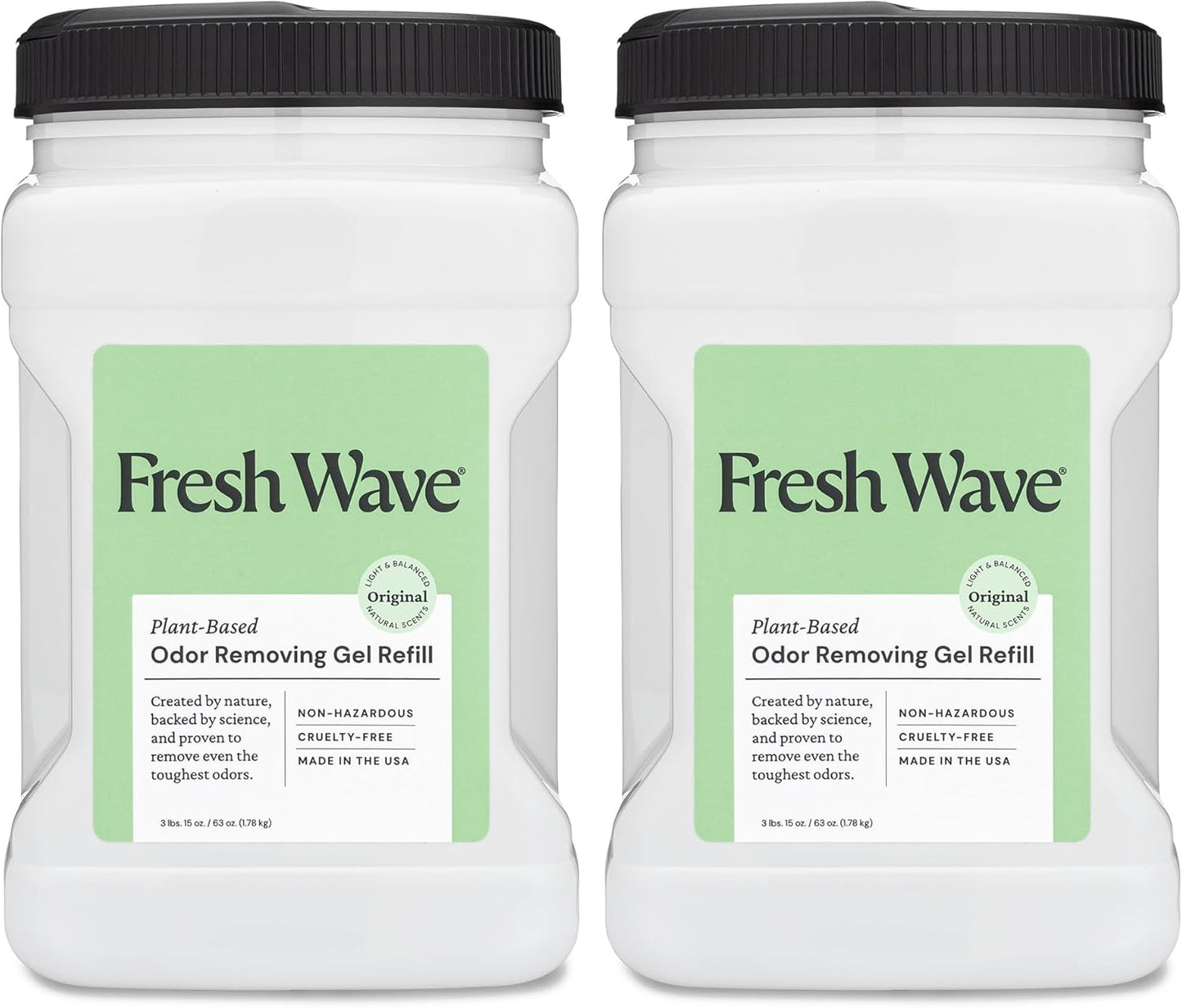 Fresh Wave Odor Removing Gel Refill, 63 oz., Pack of 2 - Safer Odor Absorbers for Home, Natural Plant-Based Odor Eliminator, Every 15 oz. lasts 30-60 Days, For Cooking, Trash & Pets
