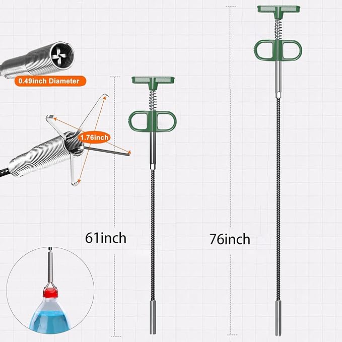 Upgrade Drain Snake for Hair Clogs, 76'' Four claw grabber pickup tool for Litter Pick, Home Sink, Drains, Toilet, Snake Drain Hair Remover