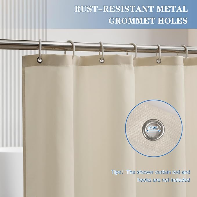 Nasitos Fabric Shower Curtain Liners 2 Pack - W72 x H72 - Washable & Water Resistant Lightweight Cloth Shower Liner for Bathroom, Soft Hotel Quality, Standard Size (Beige, 4 Magnets Included)