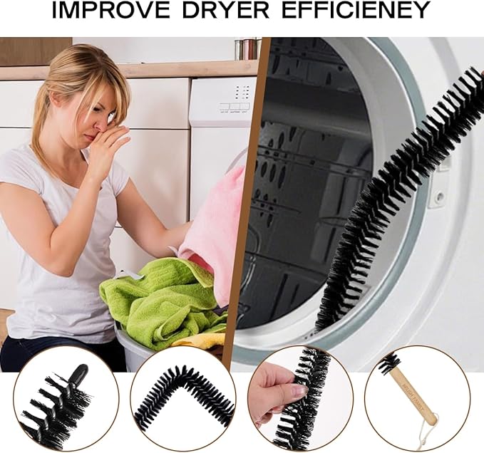 2 Pack Dryer Vent Cleaning Brush Kit: 16.5" Heavy-Duty Lint Removal Tool, Refrigerator Coil & Crevice Cleaner Brush for Stubborn Lint Trap Dust and Pet Hair