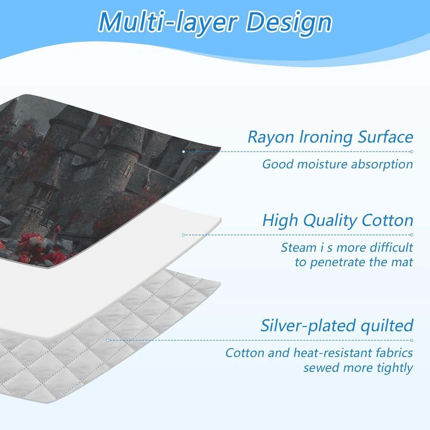 Castle Bats Rose Halloween Ironing Mat for Table top Portable Ironing Pad Blanket for Washer Dryer Countertop Travel