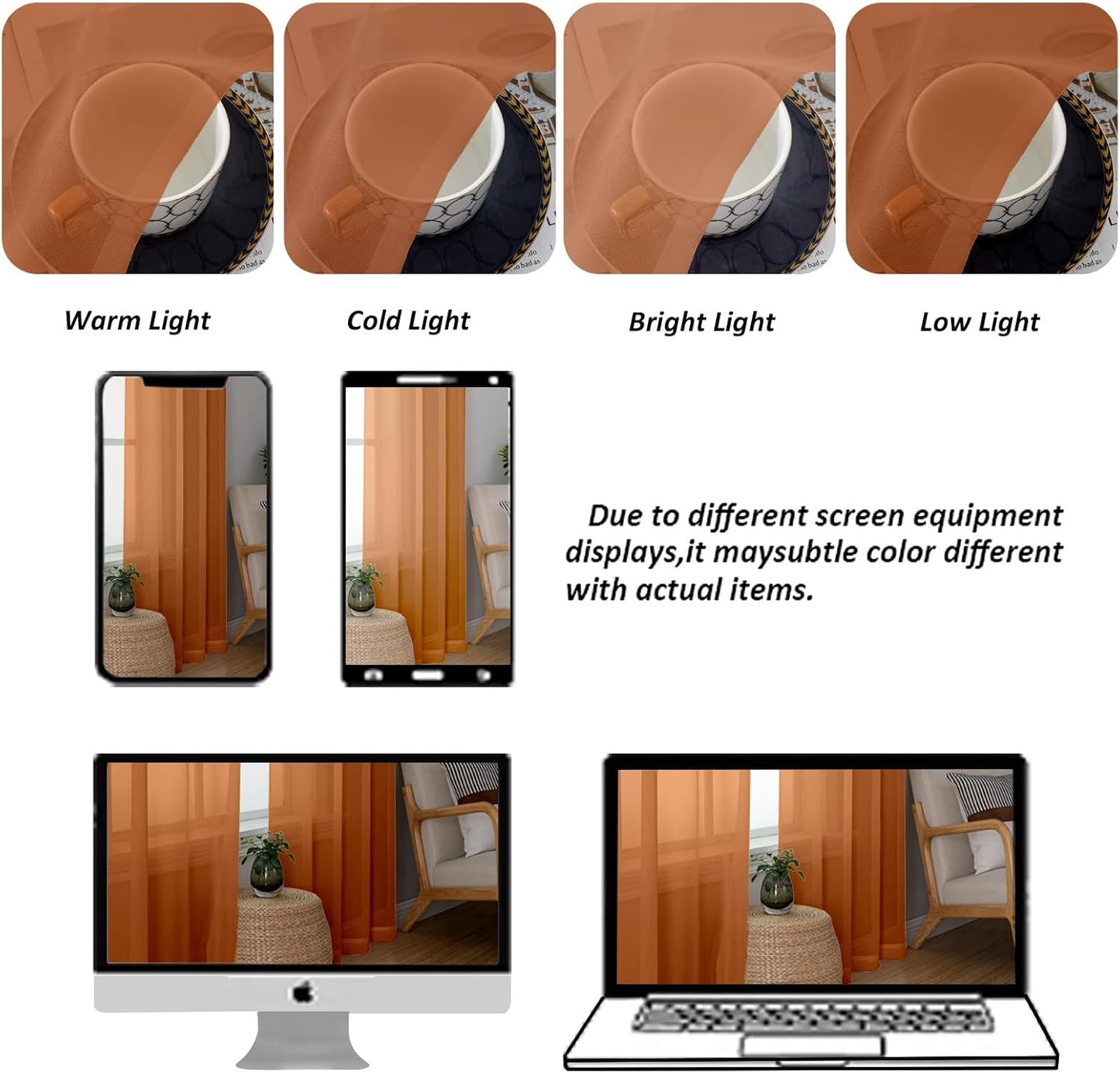 Chyhomenyc Orange Sheer Curtains 78 Inches Long 2 Panels Set for Living Room, Light Filtering Voile Lightweight Bedroom Curtains, Rod Pocket Solid Window Treatment Drapes, Each 42W x 78L