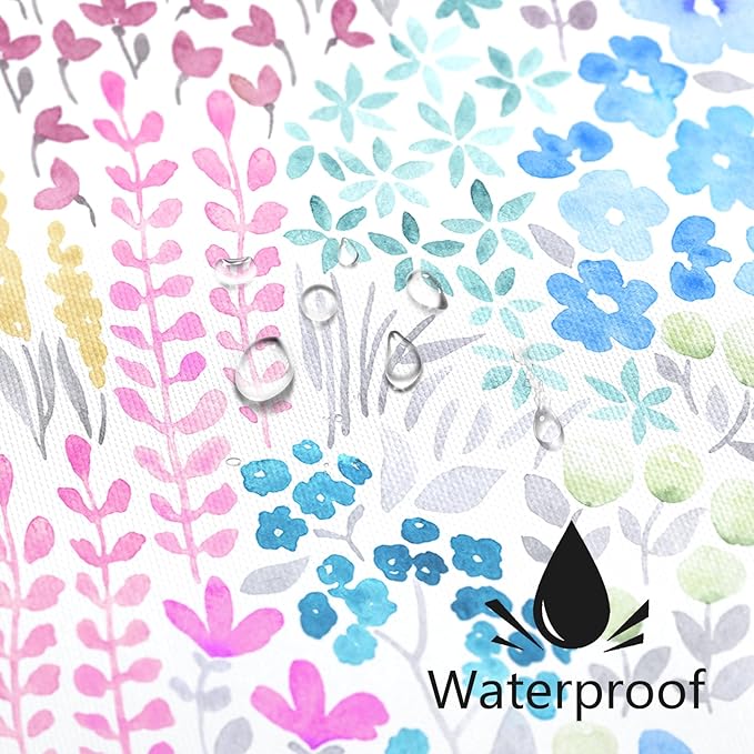 Long Shower Curtain 72 x 78 Inch, Tall Cute Floral Shower Curtain for Bathroom, Blue Pink Yellow Wildflower Boho Cottagecore Fabric Shower Curtain Set with Hooks