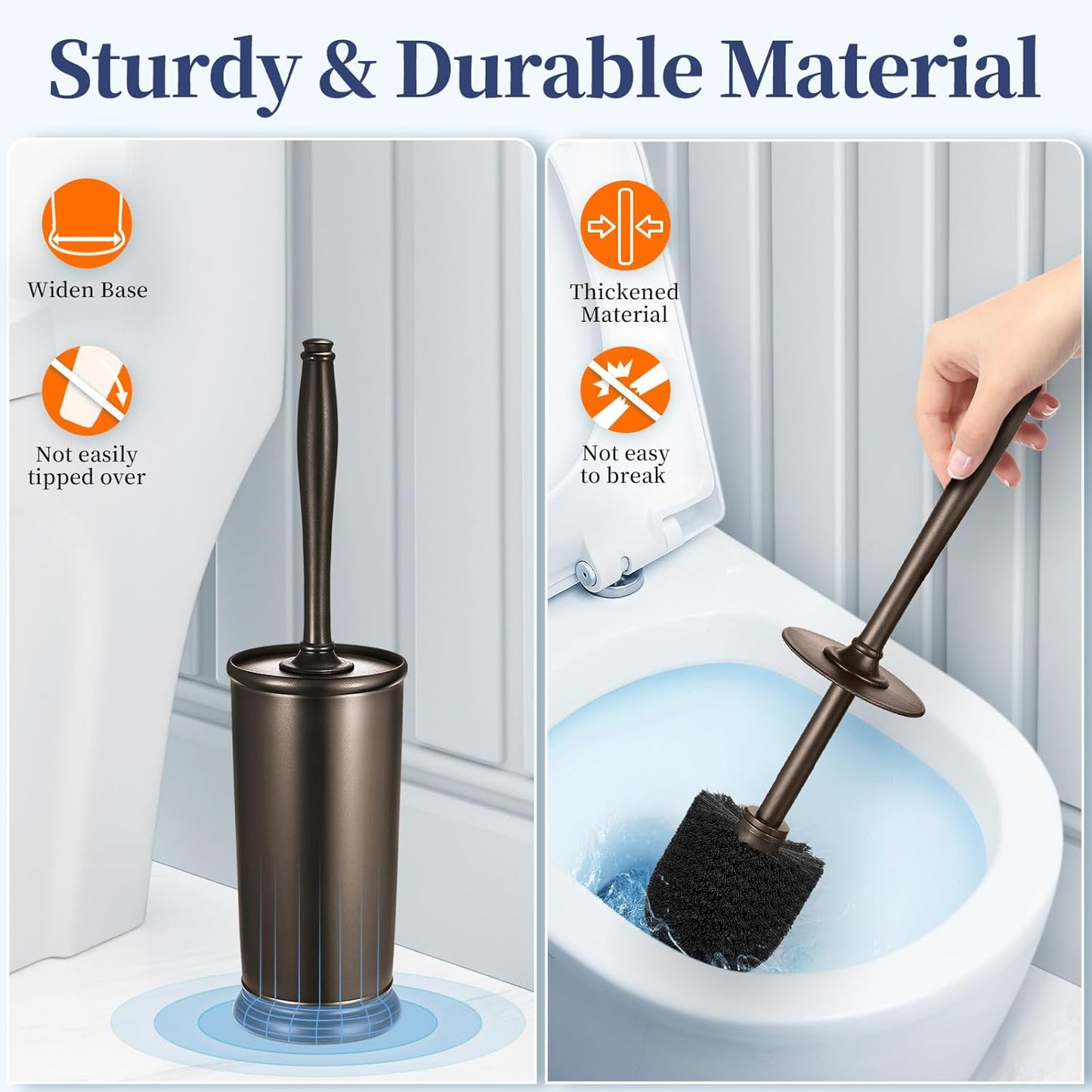 HAMITOR Toilet Bowl Brush Holder Set: 2 Pack Modern Deep Cleaning Bathroom Toilet Scrubber with Caddy for rv - Rim Decorative Accessories Cleaner Brushes for Toilet - Bronze1