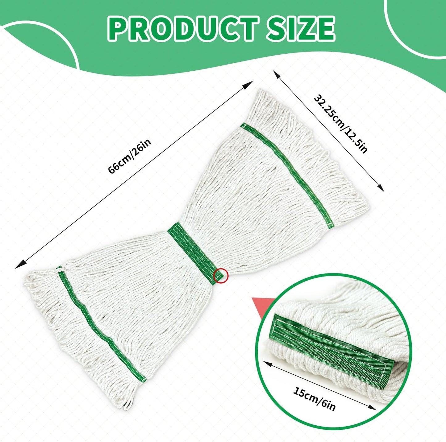 6 Pack Commercial Heavy Duty Mop Heads Heavy Cotton Looped End String Mop Head for Home Industrial Commercial Floor Cleaning Mop Head Replacement(White, Green)