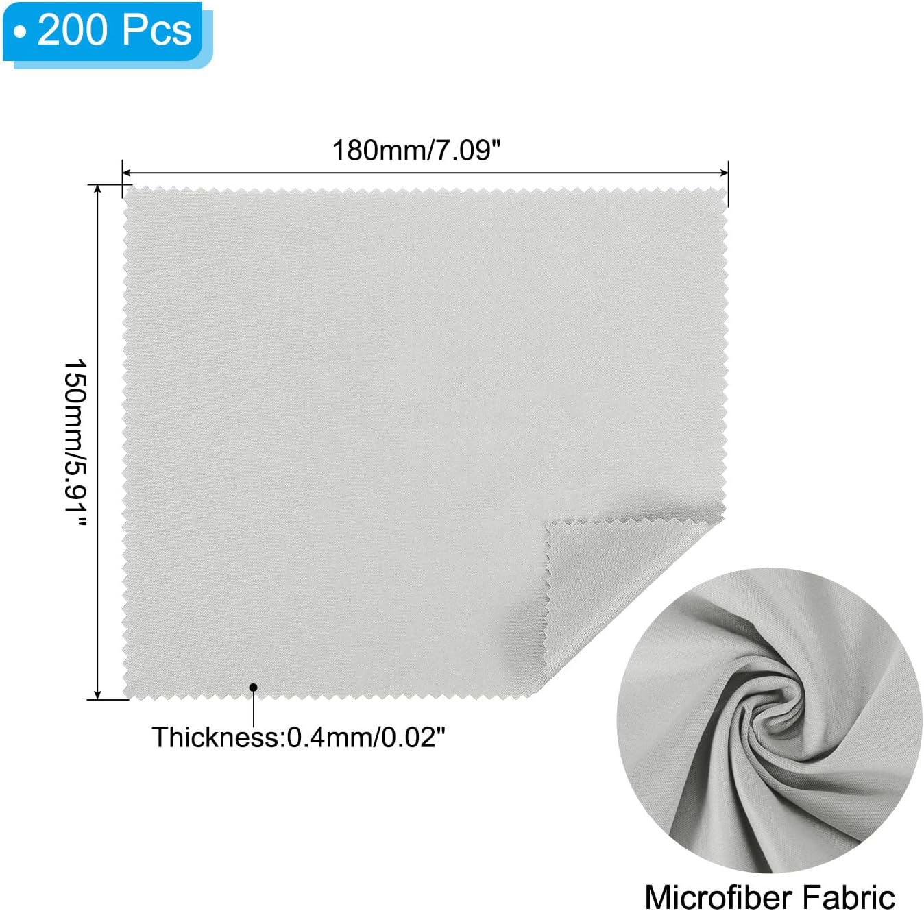 PATIKIL Eyeglass Microfiber Cleaning Cloth 7"x6", 200 Pack Glasses Cleaning Cloth Soft Wipe Screen Cloth for Camera Lens Eyeglasses Screens in Individual Vinyl Pouch, Gray