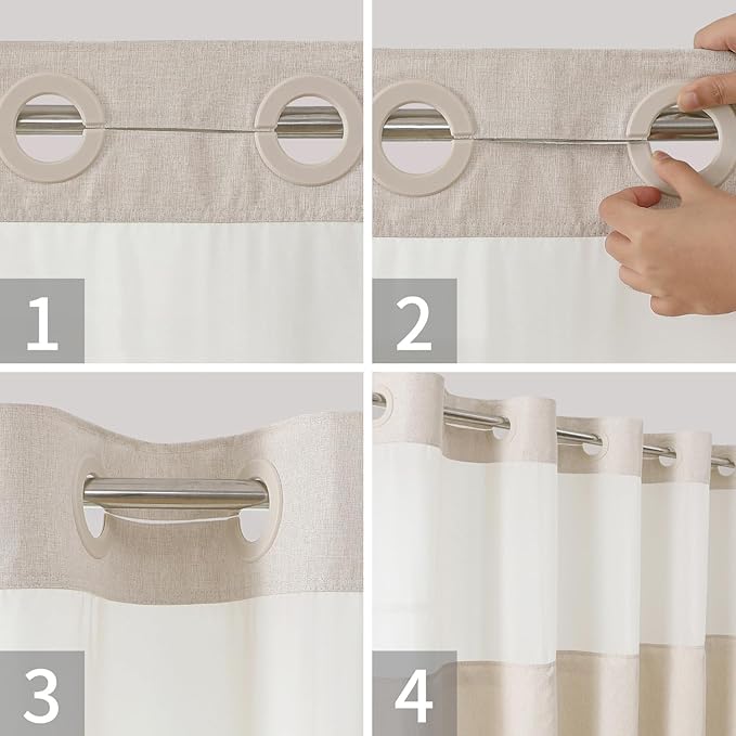 No Hooks Needed Linen Textured Shower Curtain with Snap-in Fabric Liner Set,Cream Hotel Luxury Decor Shower Curtains for Bathroom,Waterproof & Washable,71Wx77H