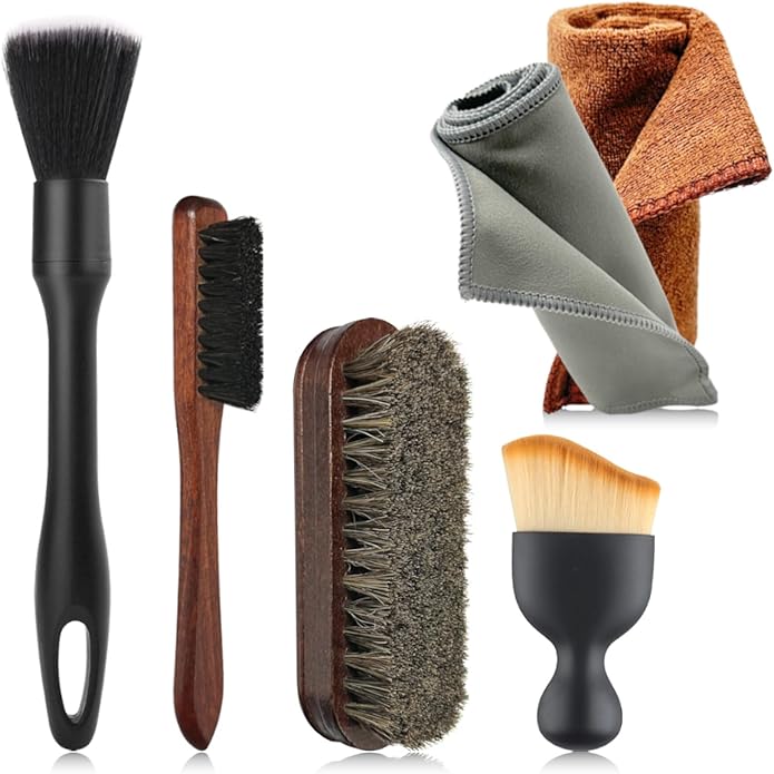 Car Detailing Brush Set, Ultra Soft Boars Hair Car Interior Detailing Brushes, Car Interior Detailing Kit, for Seats Leather Care or Cleaning (6PCS)