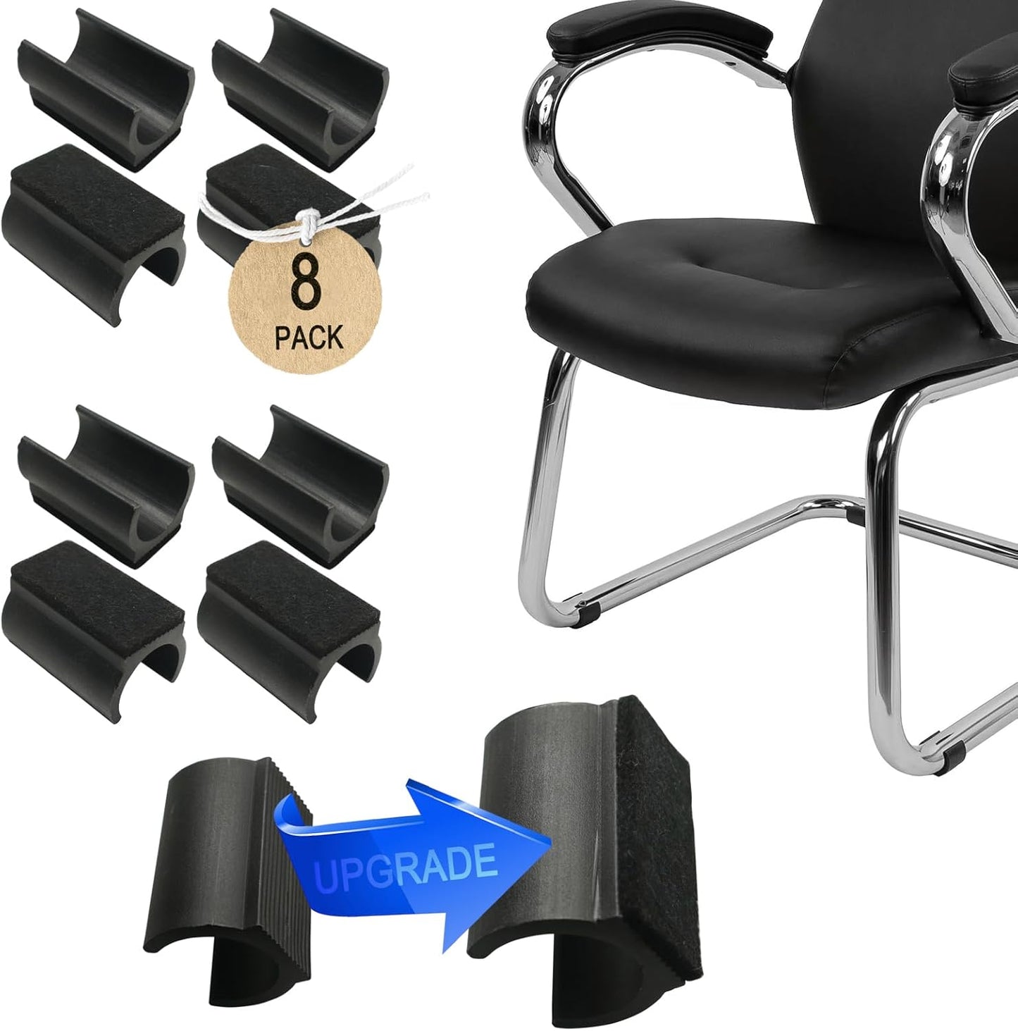Rectangle U Shaped Chair Leg Tips Cap with Felt Pads,Furniture Feet Protectors Slide Smoothly Glides,Protect Hardwood Floor No Scratches No Noise,Fit 22mm(7/8inch) Diameter Tubular Legs (Black 8PCS)