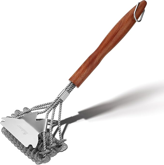 KULUNER BBQ Cleaning Brush - Bristle-Free, Suitable for All Types of barbecues, Wooden Handle, Multifunctional Brush and Scraper, Barbecue Accessory, Men's