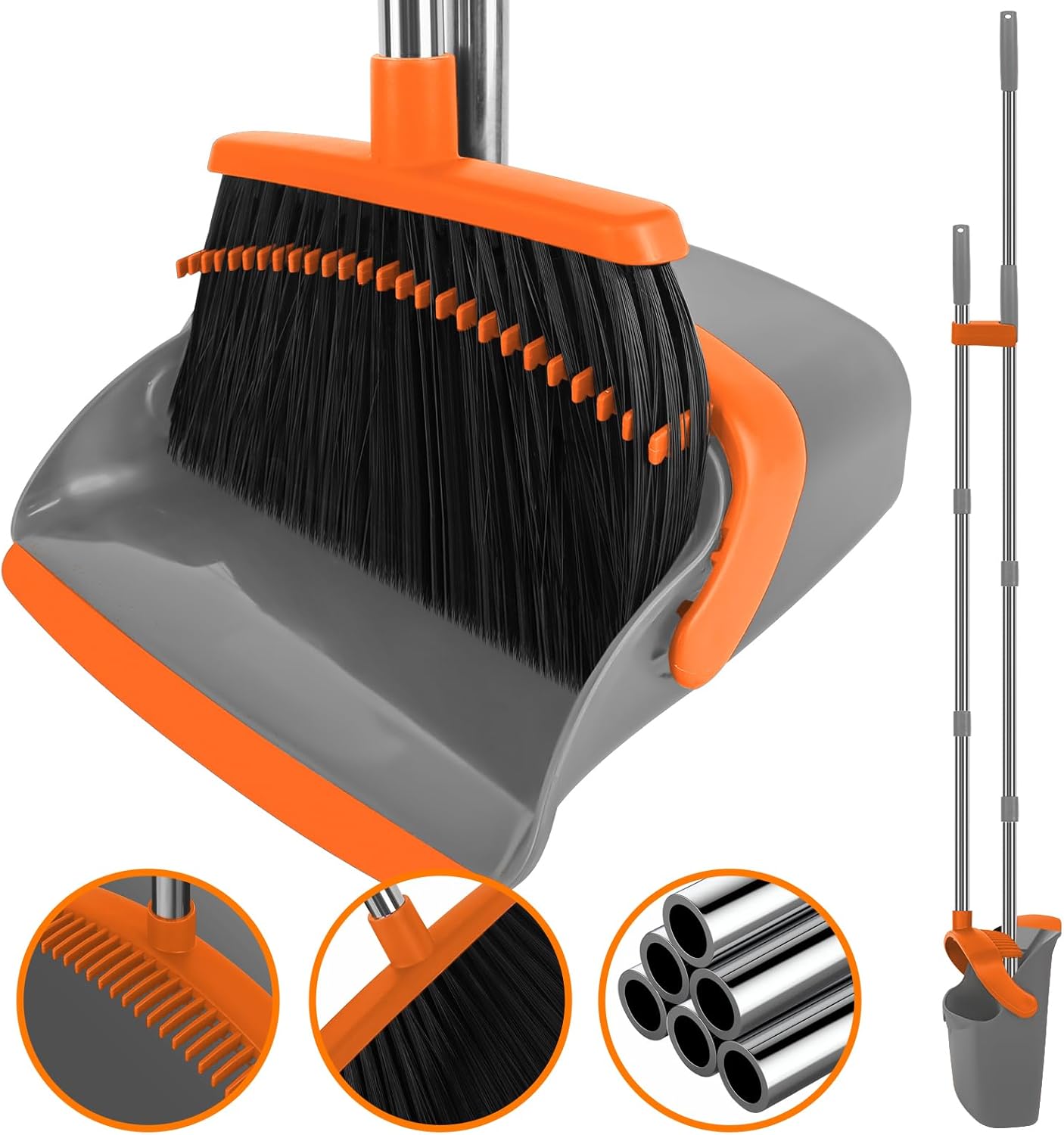 Broom and Dustpan Set, Large Broom with Dustpan Combo Set, 55" Long Handle Heavy Duty Industrial Dust pan Set for Classroom Lobby Home