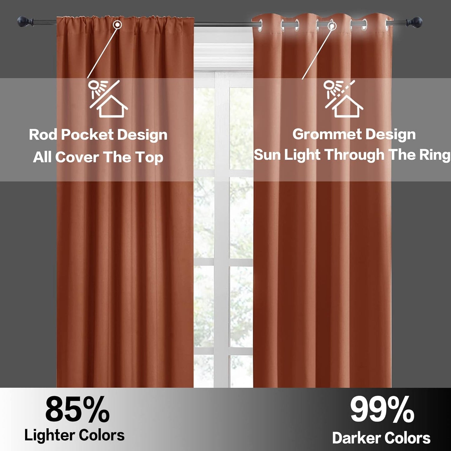RYB HOME RV Curtains for Camper Windows - Soft Thermal Insulated Small Window Curtain Tiers for Cafe Kitchen Bedroom Basement Glass Door Window, W 42 x L 30 inches, Burnt Orange, 2 Panels