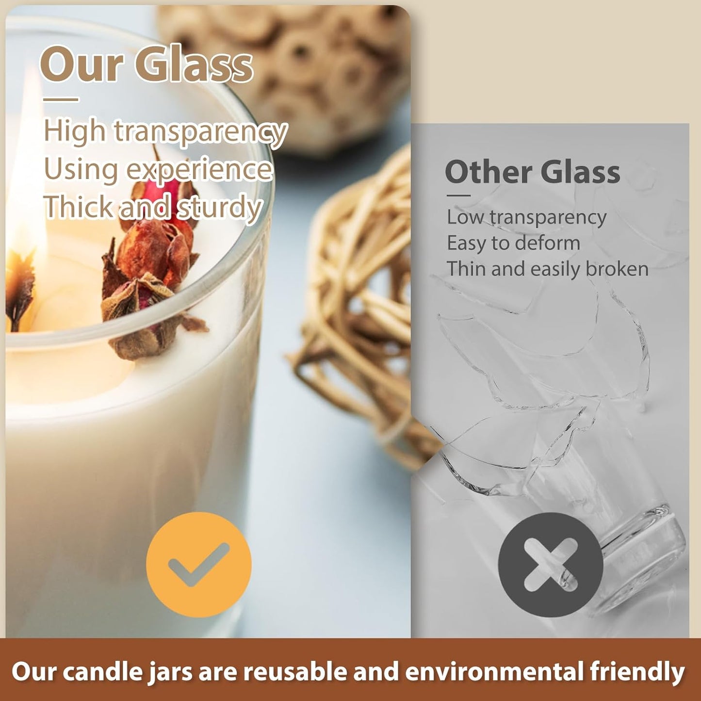 14 OZ Thick Candle Jars for Making Candles 12 Pcs, 3 Wick Empty Jars with Wood Lids for Candle Making, Sample Container,Frosted Brown