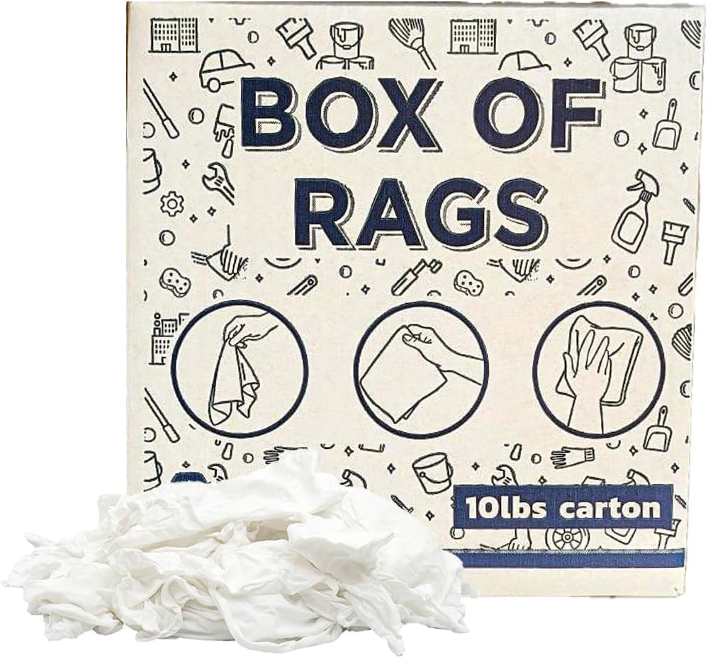 Premium White Knit (600 lbs. Pallet - 60x10 lbs. Box of Rags) Cotton T-Shirt Cloth Wiping Rags - Shop Cleaning Tshirt Cloths, Staining & Finishing Rag for Auto, Grease, Paint & Wood