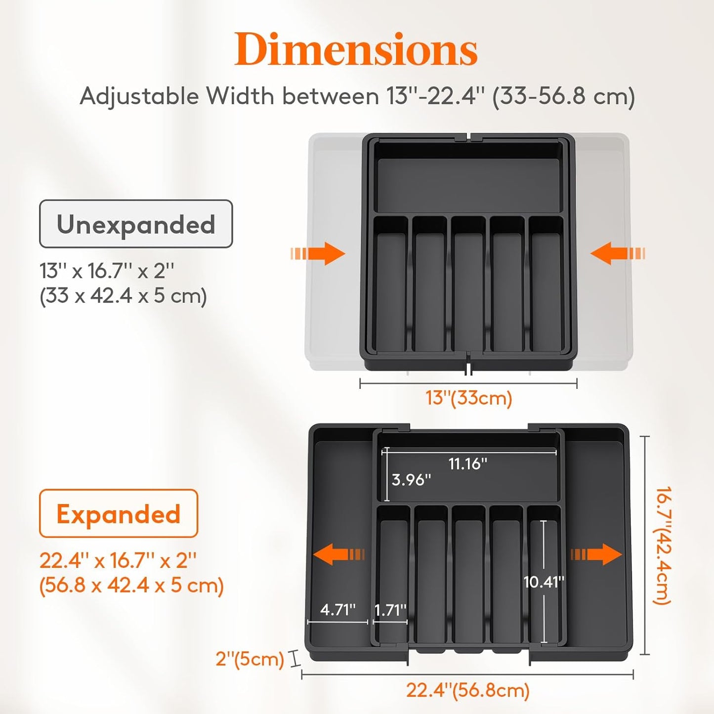 Lifewit Deep Silverware Drawer Organizer for Kitchen, Expandable Utensil Tray, Adjustable Flatware Cutlery Holder, Large Plastic Kitchen Storage for Spoons Forks Knives, 22.4 x 16.7 x 2 inches, Black