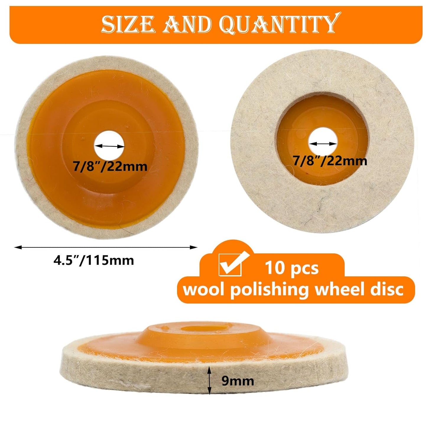 10 Pcs 4.5 Inch Wool Felt Polishing Wheel Disc,Wool Polishing Wheel Disc for 7/8Inch Arbor Angle Grinder, for Metal Aluminum,Stainless Steel, Chrome, Jewelry, Wood, Plastic, Ceramic, Glass