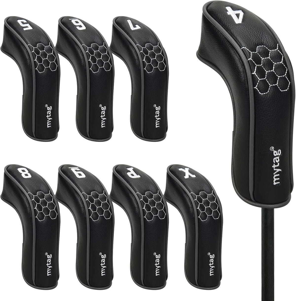 mytag 8PCS Golf Hybrid Iron Covers Set, Knit Hybrid Head Covers, Fits Cobra T Rail, Cleveland Launcher, Wilson Launch Pad, Tour Edge Hot Launch - Customizable