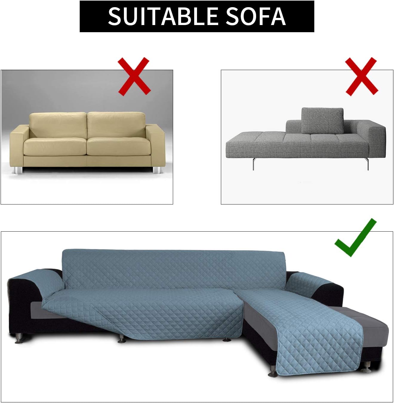 Easy-Going L Shape Sofa Slipcover Sectional Couch Cover - Reversible Chaise Lounge Furniture Protector for Pets, Kids, Children, Dog, Cat (X-Large, Light Blue/Light Blue)