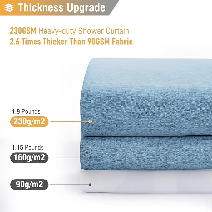 BTTN Blue Extra Long Shower Curtain, 72x96 Inch Long Linen Textured Heavy Duty Fabric Shower Curtain Set with 12 Hooks, Tall Simple Neutral Waterproof Cloth Shower Curtain for Bathroom, Moonlight Blue