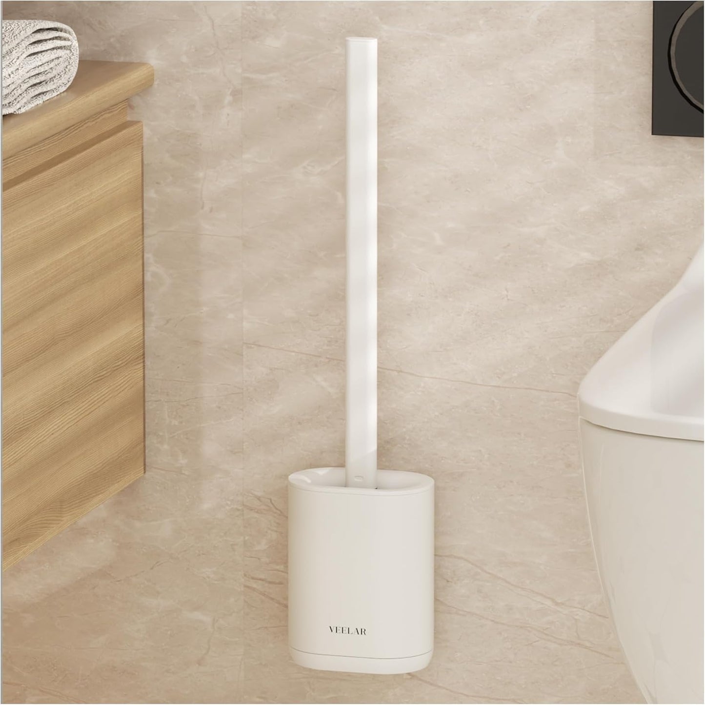 Toilet Brush and Holder Set - Wall Mounted Bathroom Scrub Brush, Toilet Bowl Brush and Plunger Set for Bathroom Cleaner (White)