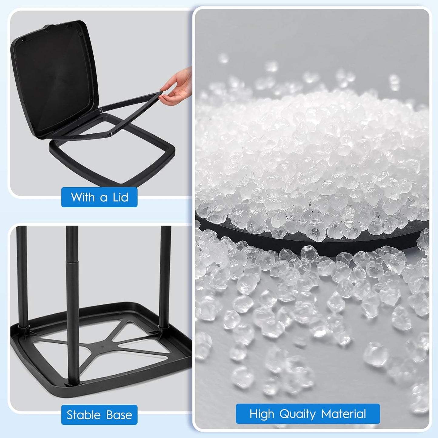 Portable Trash Bag Holder Collapsible Garbage Bin with Lid and Bands, Expandable Indoor Outdoor Trash Can Holder Stand for RV Camping Kitchen, Black