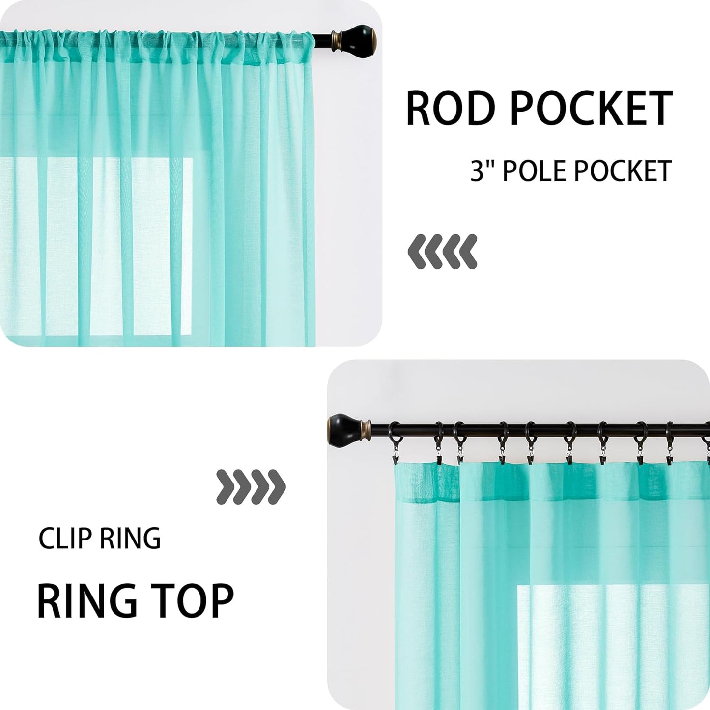 Tollpiz Sheer Door Curtain Closet Linen Textured Curtains Sheer Doorway Light Filtering Voile Patio Door Rod Pocket Curtain French Door, 54 x 72 inches Long, Aqua Blue, Set of 1 Panel