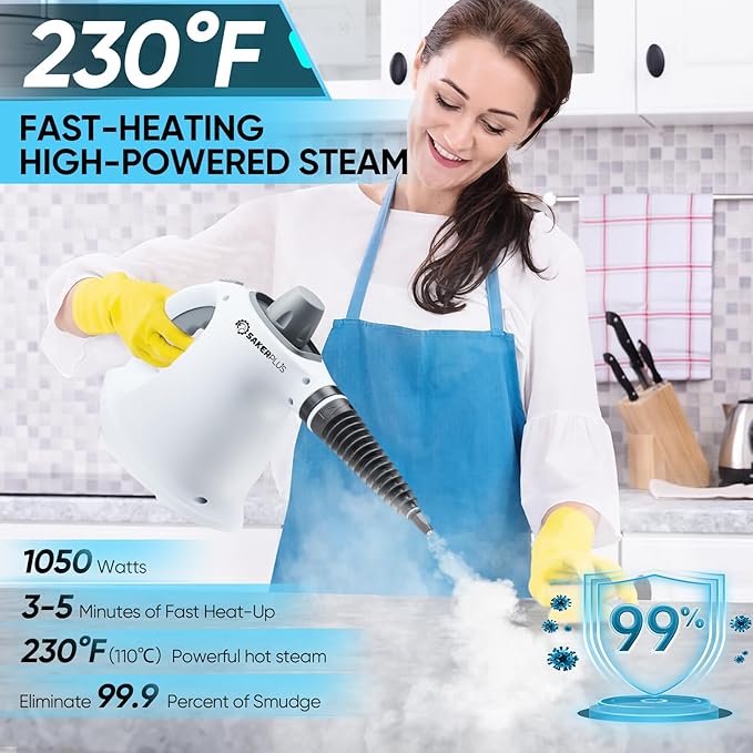 Handheld Steam Cleaner Pressurized Portable Steamer for Home Office Car With 9 Accessories &Safety Lock For Multi-Surface (5 Towel Sleeve)