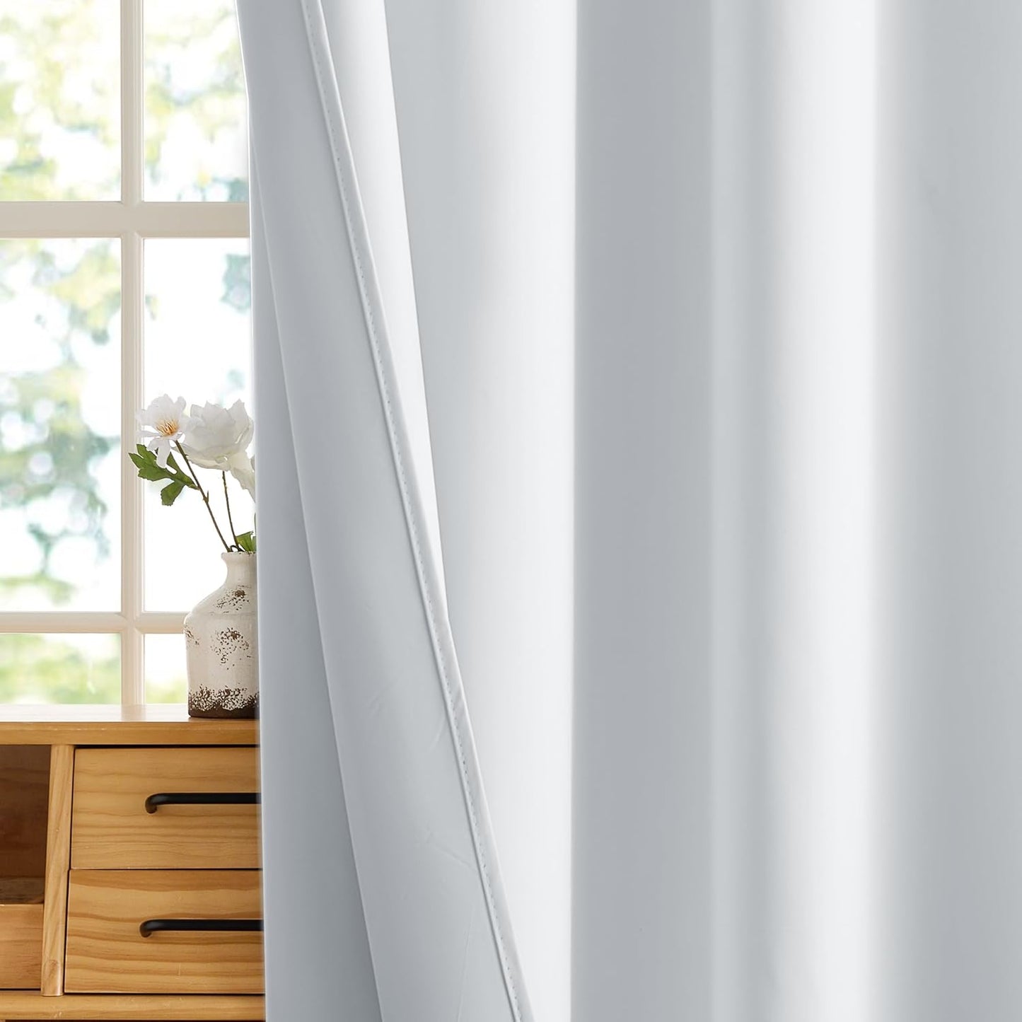 RYB HOME 100% Blackout White Short Curtains, Thermal Insulated Total Room Darkening Noise Reducing Curtains Tier for Cafe Kicthen Basement, 52 inches Wide by 36 inches Long