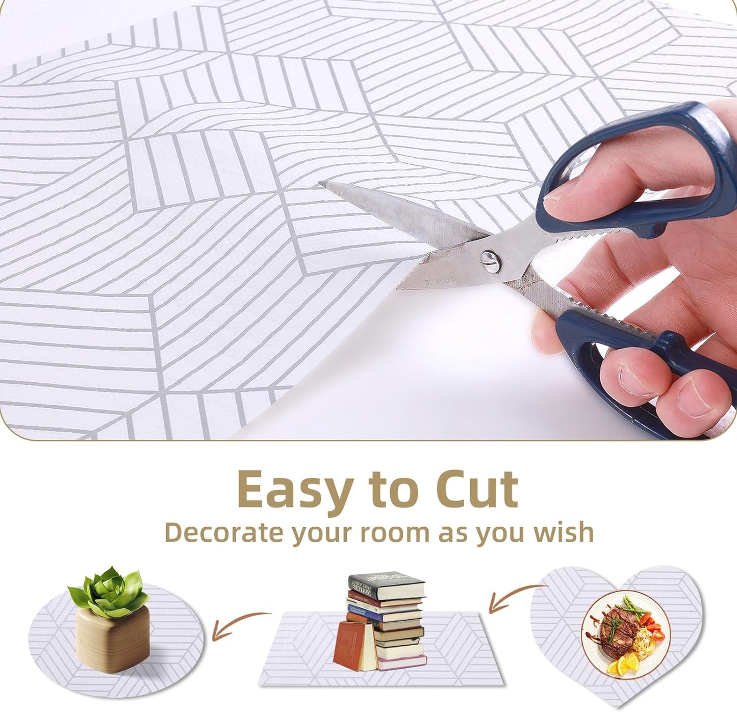 Shelf Liners for Kitchen Cabinets Non Adhesive Shelf Liner Paper Non-Slip Thickened Drawer Liner Easy to Clean for Tool Box Refrigerator with Knife and Tape Measure, Silver Geometric, 11.8 x 236.2 in