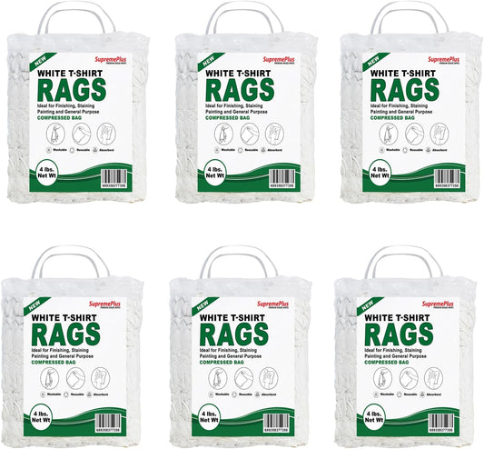 Premium White T-Shirt Cleaning Rags (4 lbs. Bag - Pack of 6) – White Cotton Rags for Cleaning, Staining, Painting, Oil, Grease & Dust Removal – Shop Rags Bulk for Multipurpose use