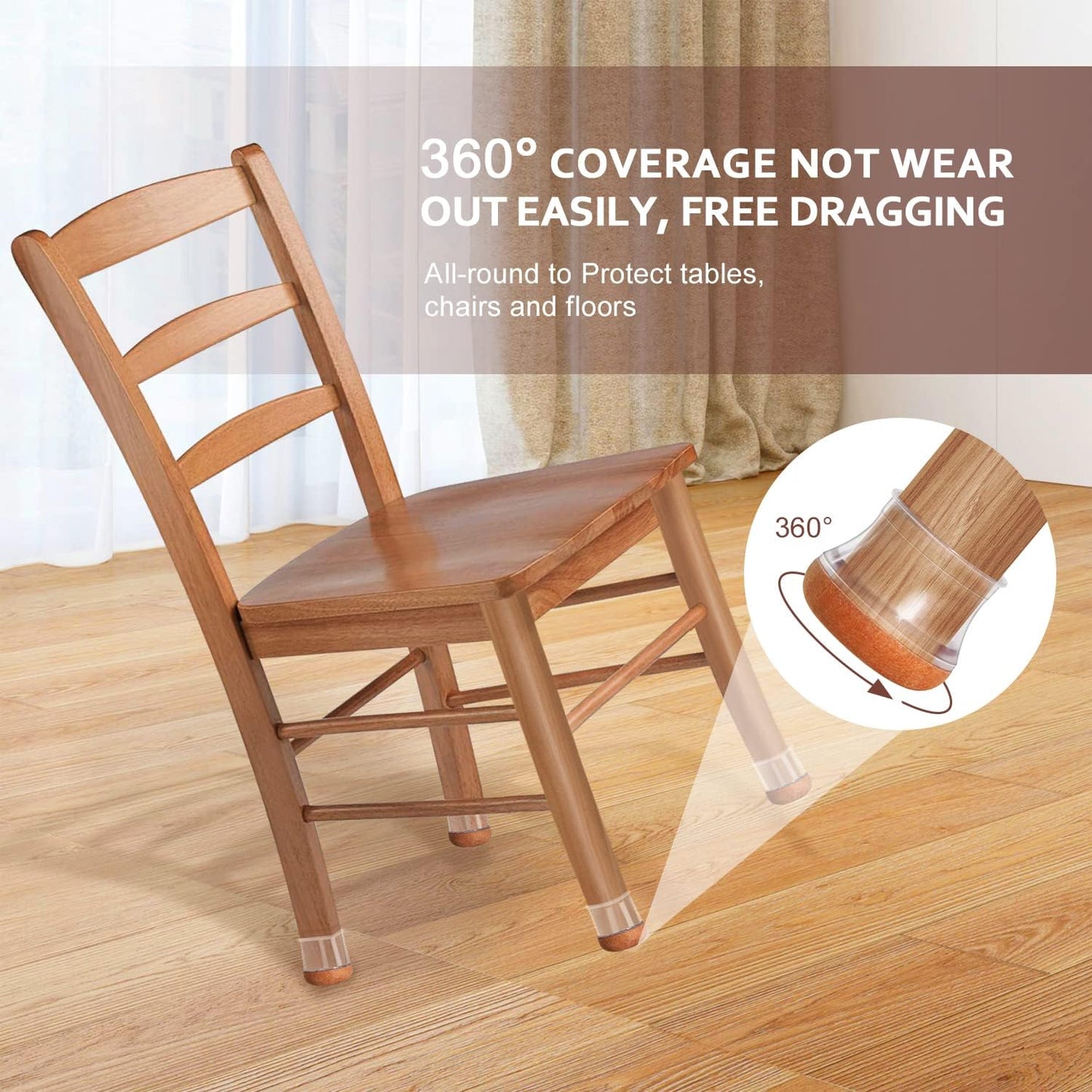 Chair Leg Floor Protectors for Hardwood Floors Felt Furniture Pads Silicone Caps 16 Pack Anti-Scratch Reduce Noise Clear Round Medium Fit 3/4" to 1-3/16" (19-30mm)