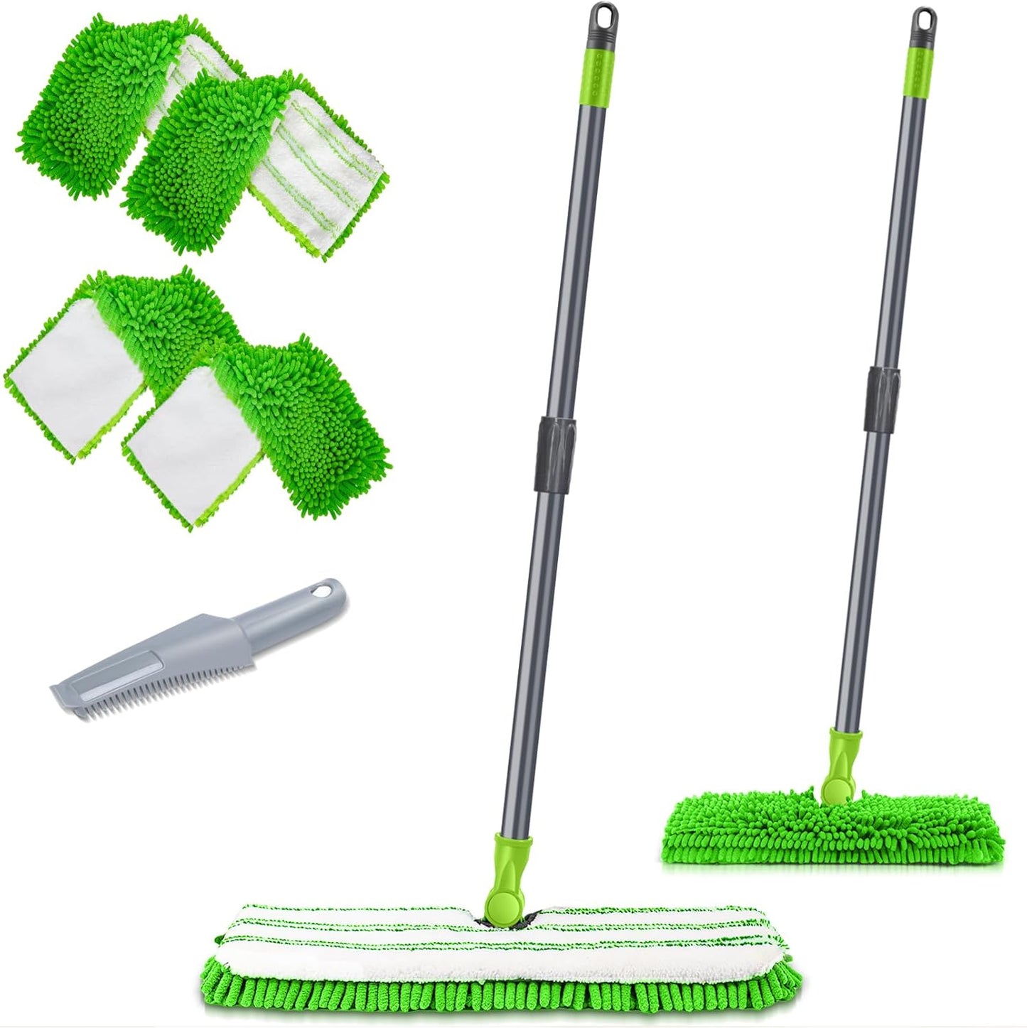 MASTERTOP Microfiber Mops for Floor Cleaning, Double-Sided Dust Mop with 4 Reusable & Washable Mop Pads, Wet Dry Flat Mop with Extension Stainless Steel Handle for Hardwood, Vinyl, Laminate