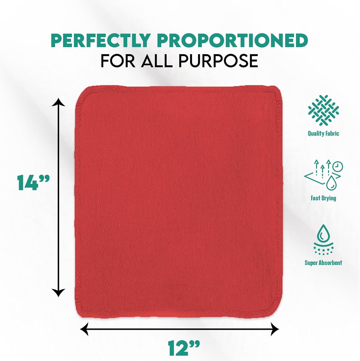 ZUPERIA Cotton Shop Towel – Multipurpose Cleaning Cloths (14" x 12" - Pack of 300 - Red) Reusable Shop Rags for Automobiles, Industrial, Restaurants, Garage, and Homes