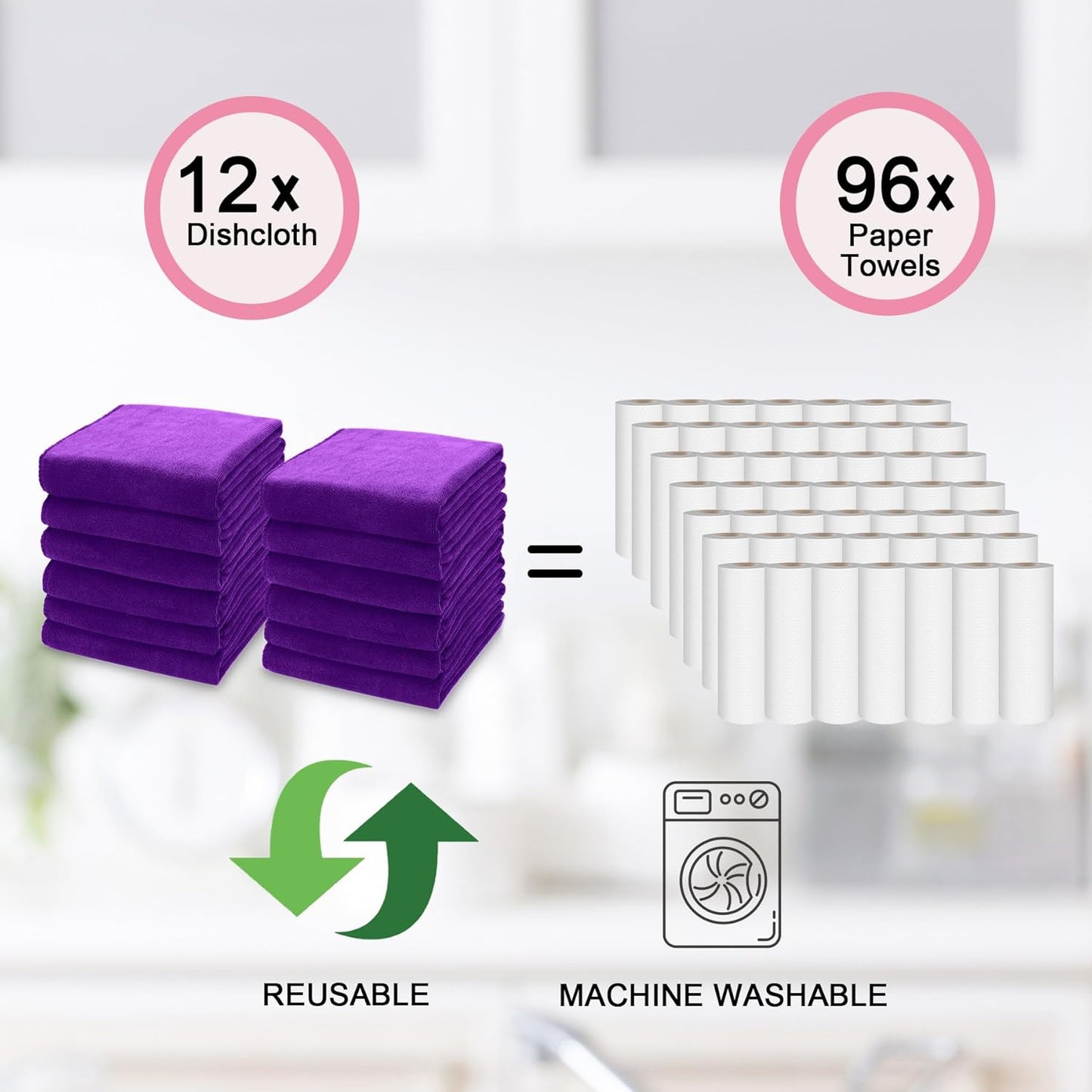 kimteny 13x28 Inches Kitchen Cloth Dish Towels, 400 GSM Premium Dishcloths, Super Absorbent Coral Velvet Microfiber Cleaning Cloths, Fast Drying Rags for Washing Dishes (12 Pack, Purple)