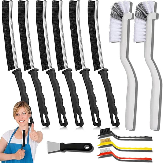 Crevice Cleaning Brush Set, Multi-Purpose Hard Bristle Brushes for Deep Cleaning Kitchen, Bathroom, Grout, Sink, Cup, Teapot, Bottle, Blender, Corners, Tight Spaces & More (12)